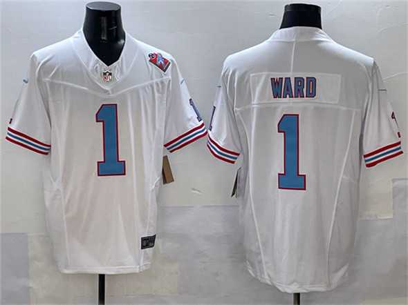 Men%27s Tennessee Titans #1 Cameron Ward White 2025 Draft F.U.S.E. 1997 Throwback Patch Vapor Limited Stitched Jersey